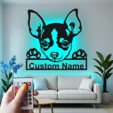 Décoration murale en métal personnalisée Chihuahua avec Rétroéclairage - Cadeau pour Amateurs de Chiens - Décor de Salon