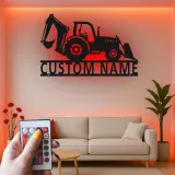 Custom Backhoe Tractor Led Light Metal Wall Art Personalized Gift for Construction Enthusiast Garage or Office Decor