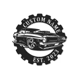 Décoration murale en métal personnalisée pour voiture de muscle avec rétroéclairage LED - Cadeau pour passionnés de voitures - Décor de garage