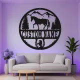 Panneau personnalisé avec nom de cheval | Décoration murale en métal LED pour ranch et maison | Cadeau équestre sur mesure