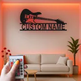 Letrero LED de guitarra personalizado | Decoración mural de metal personalizada para sala de música | Decoración retroiluminada con nombre para músico y regalo para guitarrista