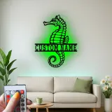 Panneau Métal LED Hippocampe Personnalisé | Décoration Murale Nautique Personnalisée | Décor Maison Côtière & Cadeau pour Amoureux de l'Océan