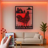 Décoration murale en métal personnalisée avec lumière LED de poulet fermier
