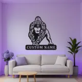 Décoration murale en métal gorille sur mesure | Panneau LED faune pour salle de sport ou man cave | Plaque nominative personnalisée