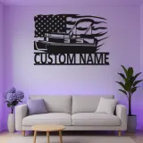 Plaque en métal personnalisée pour bateau ponton | Décoration murale avec drapeau américain LED | Décor de maison au bord du lac personnalisé | Cadeau nautique