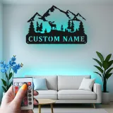 Cartel de metal con alce personalizado con LED | Decoración mural de montaña personalizada | Decoración rústica para cabaña y regalo para amantes del aire libre
