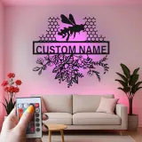 Décoration murale en métal personnalisée Abeille et Rayons de miel avec rétroéclairage pour les amoureux de la nature