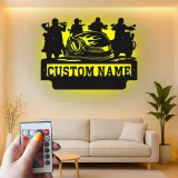 Panneau en métal de moto personnalisé avec LED | Art mural de nom de biker sur mesure | Décoration de cave à vin et garage | Cadeau pour pilotes