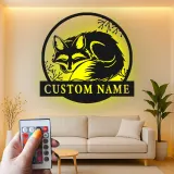Insegna in metallo LED personalizzata con volpe | Decorazione boschiva su misura per cameretta e baita | Regalo per amanti degli animali