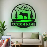Moose Silhouette LED Metal Wall Art | Custom Name Sign for Cabin | Rustic Mountain Decor Gift