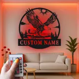Décoration murale en métal LED personnalisée avec aigle - Cadeau pour les amoureux de la nature, décoration rustique pour le salon