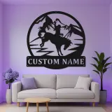 Arte murale in metallo Rodeo Cowboy | Insegna personalizzata con LED | Decorazioni rustiche western per ranch e casa