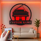Grand Piano LED Wall Art | Custom Metal Name Sign | Personalized Musician Gift & Studio Decor