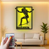 Panneau personnalisé de skateur féminin | Art mural en métal LED pour chambre d'adolescent | Décor de nom de skateur personnalisé | Cadeau pour sports d'action