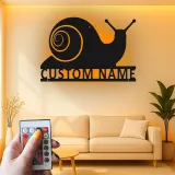 Cartel de metal personalizado de caracol | Decoración mural retroiluminada con LED | Regalo personalizado para jardinero | Decoración para patio y jardín