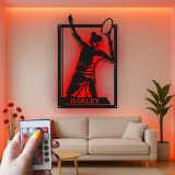 Personalized Tennis Player Metal Wall Art | Custom LED Name Sign for Game Room | Athlete Silhouette Decor