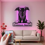 Insegna in metallo LED personalizzata per amanti dei cani con Greyhound - Regalo per la sala da pranzo