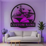 Custom Aircraft Carrier Led Light Metal Wall Art Navy Gift for Veterans Office or Living Room Decor