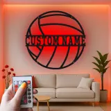Custom Volleyball Led Light Metal Wall Art Personalized Sports Gift for Athlete Game Room or Bedroom Decor