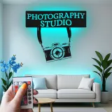Fotostudio-Schild | Individuelle Vintage-Kamera LED-Wandkunst | Metall-Dekoration für Fotografen-Geschenk