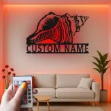 Insegna in metallo Conchiglia personalizzata con LED | Arte murale nautica personalizzata | Decorazione costiera per amanti dell'oceano