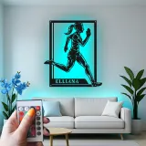 Personalized Female Runner Metal Wall Art | LED Name Sign for Athlete's Room | Custom Track & Field Gift