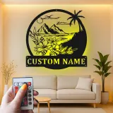 Décoration murale en métal personnalisée avec rétroéclairage LED Paysage Tropical - Cadeau pour Maison de Plage - Décor de Salon Côtier