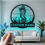 Panneau LED Personnalisé Hippocampe | Décoration Murale en Métal Nautique Personnalisée | Décor pour Maison Côtière & Maison de Plage