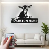 Cartel de cabra personalizado con LED | Arte mural de metal farmhouse personalizado | Decoración rústica de granero para amantes de las cabras