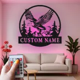 Custom Eagle Led Light Metal Wall Art Personalized Gift for Nature Lovers Rustic Cabin Decor