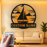 Insegna in metallo personalizzata per veliero | Arte murale LED personalizzata | Targa nautica per casa al lago e decorazioni costiere