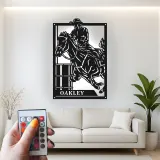 Décoration murale en métal personnalisée avec rétroéclairage LED de cavalier de baril - Cadeau équestre pour les amoureux des chevaux - Décor western pour le salon