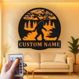 Custom Bigfoot Forest Led Light Metal Wall Art Unique Gift for Outdoor Enthusiasts Cabin or Man Cave Decor