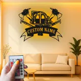 Insegna in metallo personalizzata per vigile del fuoco | Arte murale LED personalizzata | Decorazione per dipartimento dei pompieri | Regalo per pompiere