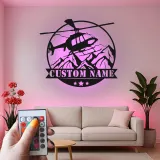 Custom Helicopter Metal Sign with LED | Personalized Pilot Gift | Aviation Wall Art for Office & Man Cave