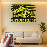 Décoration murale en métal LED personnalisée pour camion-benne - Cadeau pour passionnés de camions, décoration de garage ou de salle de jeux