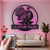Insegna in metallo LED personalizzata con tacchino - Regalo rustico per cucina o sala da pranzo