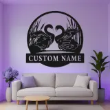 Panneau en métal personnalisé avec cygne | Décoration murale rétroéclairée pour couples | Cadeau de mariage ou d'anniversaire personnalisé | Décor romantique pour la maison