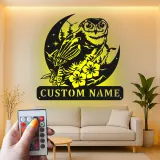 Personalisierter Uhu LED-Metallschild | Individuelle Wandkunst für Naturliebhaber | Geschenk für Hütte, Büro oder Wohnzimmer