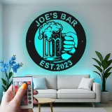 Décoration murale en métal personnalisée Chope de Bière avec Rétroéclairage - Cadeau de Bar pour Lui, Décor de Bar à Domicile ou de Cave à Hommes