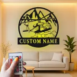 Arte murale in metallo con elicottero personalizzato | Decorazione aeronautica con luce LED | Insegna con nome per pilota | Regalo per aeromobile militare