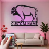 Custom Bison Led Light Metal Wall Art Personalized Wildlife Gift for Nature Lovers Rustic Home Decor