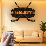 Insegna con Nome Personalizzato per Hockey con Luci LED | Insegna in Metallo Personalizzata | Regalo per Giocatori di Hockey per Stanza da Gioco e Decorazione per Camera da Letto