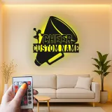 Custom Cheerleader Megaphone Led Light Metal Wall Art Cheer Gift for Teen Girls Bedroom Sports Decor