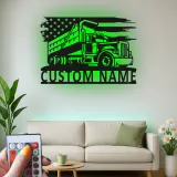 Décoration murale en métal LED personnalisée pour camion-benne - Cadeau pour passionnés de camions, décoration de garage ou de salle de jeux