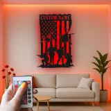 Panneau Militaire Personnalisé | Art en Métal Silhouette de Soldat | Décor LED Drapeau Américain pour Anciens Combattants