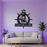 Custom Lighthouse Metal Sign | LED Nautical Wall Art | Personalized Ship Wheel Decor for Beach House | Maritime Gift