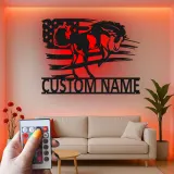 Panneau en métal LED personnalisé avec cheval | Panneau représentant le drapeau américain patriote | Cadeau équestre pour décor de ranch et de grange