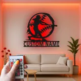 Softball Player Custom Name Sign | LED Metal Wall Art for Athlete's Room | Personalized Sports Decor Gift