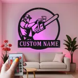 Insegna in metallo personalizzata con seghetto da legno e luce LED regalo per lui decorazione per garage o laboratorio